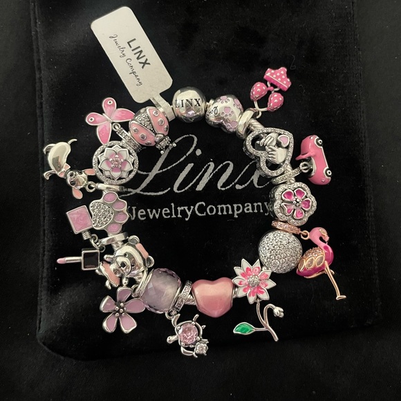 Linx Snake Chain Bracelet with Pink Themed Charms - Picture 2 of 6